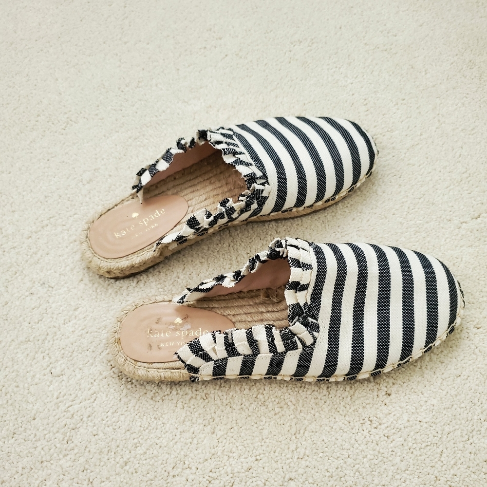 Kate Spade Laila Black/Cream Ruffle Espadrilles Mules Shoes sz8.5 - Picture 9 of 14